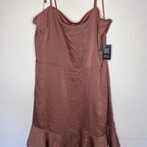 Express Satin Brown Dress Apron Front Flounce Hem Elastic Back Panel Size XL NWT
